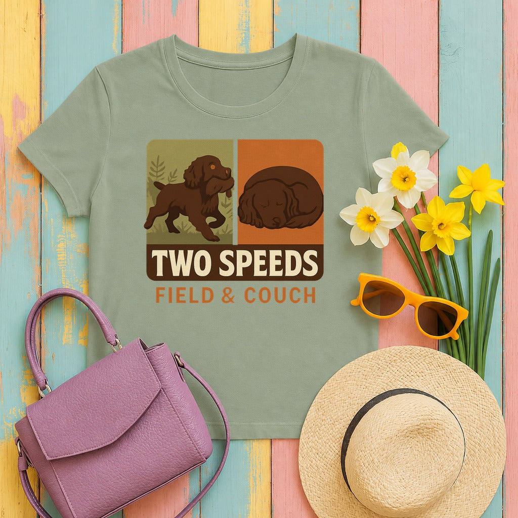 Boykin Spaniel Two Speeds Field and Couch T-shirt in Sage
