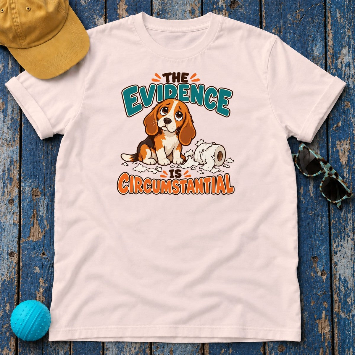 The Evidence Is Circumstantial Beagle T-Shirt in Soft Pink - flat lay