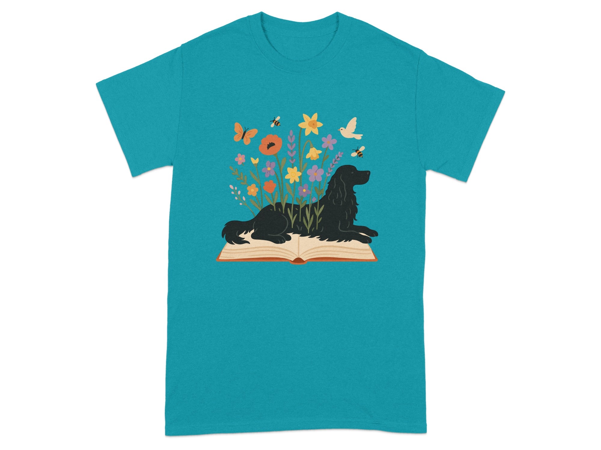 Floral Dog on Open Book Graphic T-shirt