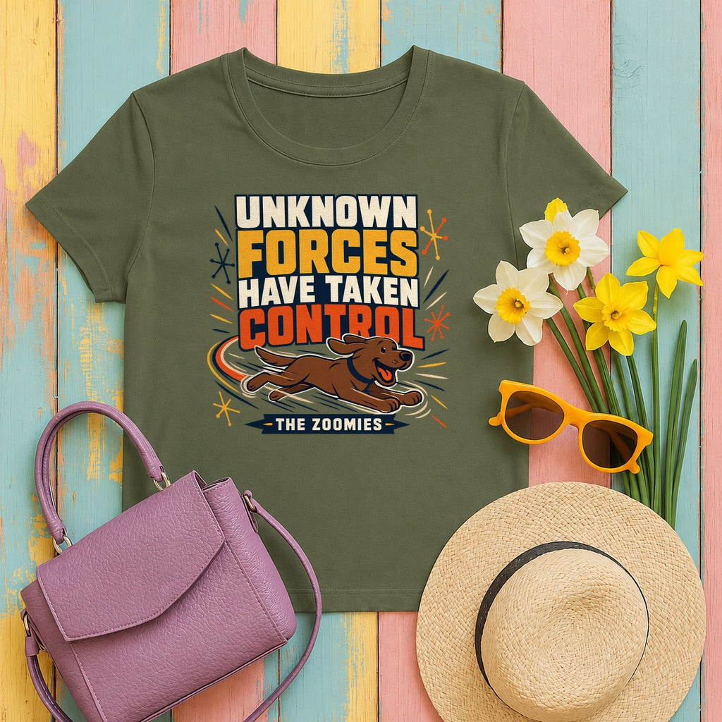The Zoomies: Chocolate Lab T-Shirt in Military Green