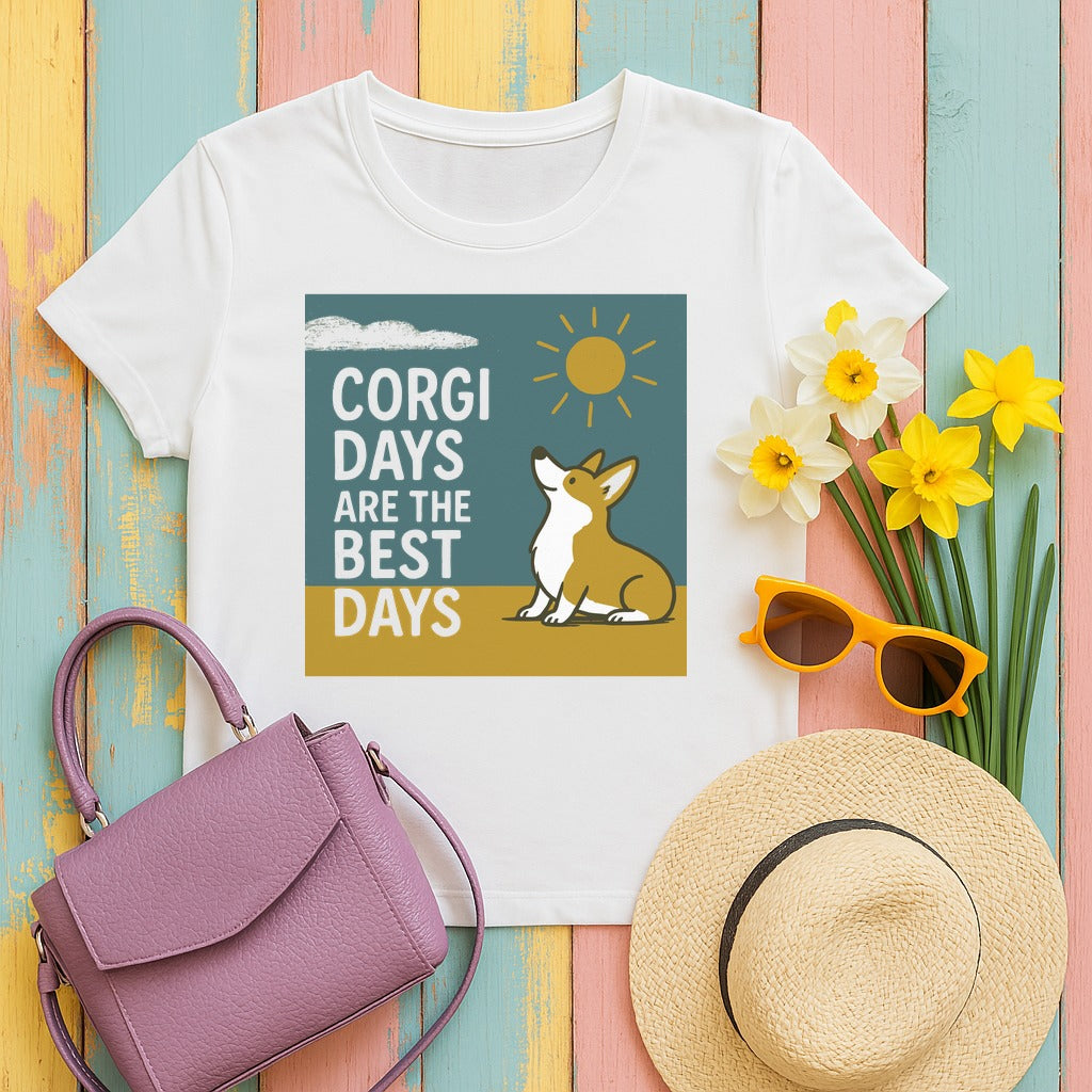Whimsical Corgi Days Graphic T-Shirt in White