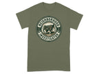 "Neighborhood Investigator" logo on a green t-shirt.