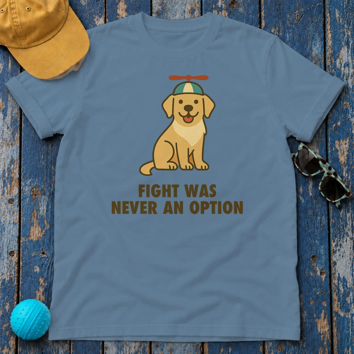 Golden Retriever Fight Was Never An Option Tee in Steel Blue