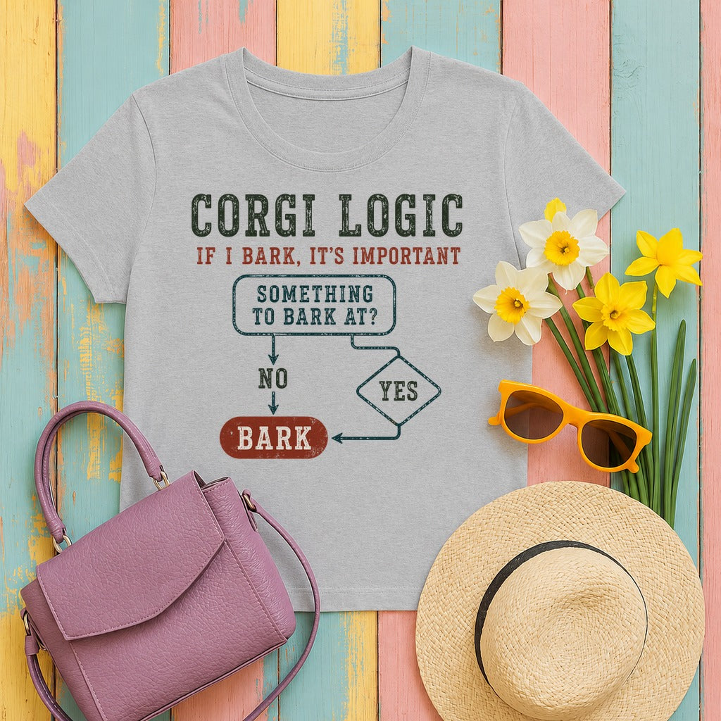 Corgi Logic Flowchart T-Shirt in Sport Grey