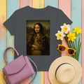 Mona Lisa German Shepherd Dog Friendship Artwork T-Shirt in Charcoal