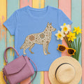 Floral German Shepherd Silhouette Unique Graphic Design T-Shirt in Carolina Blue