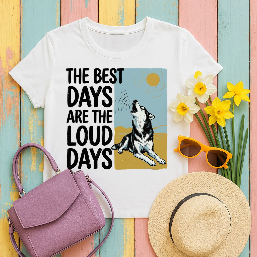 Loud Days Howling Husky T-Shirt in White
