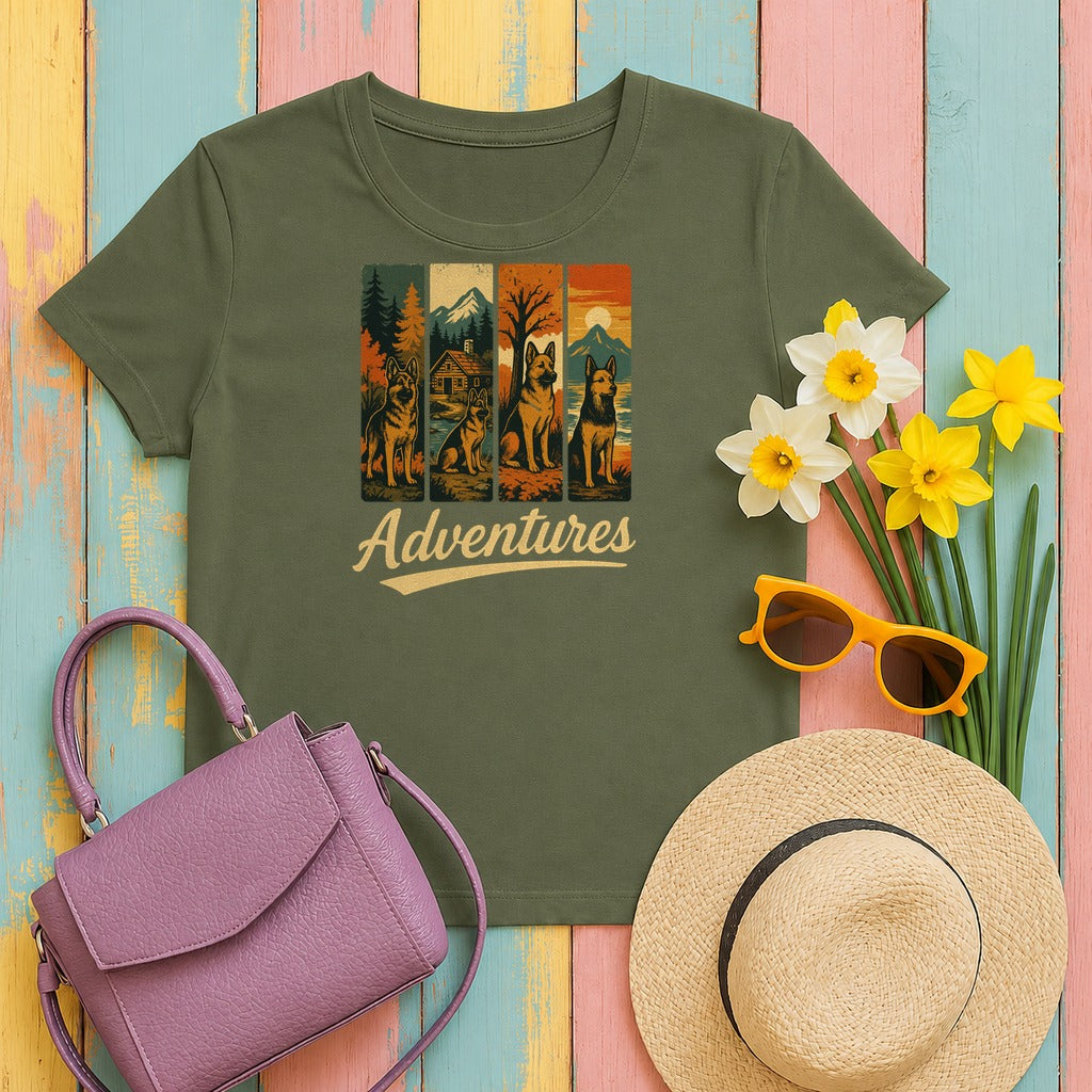 German Shepherd Adventures in Nature T-Shirt in Military Green