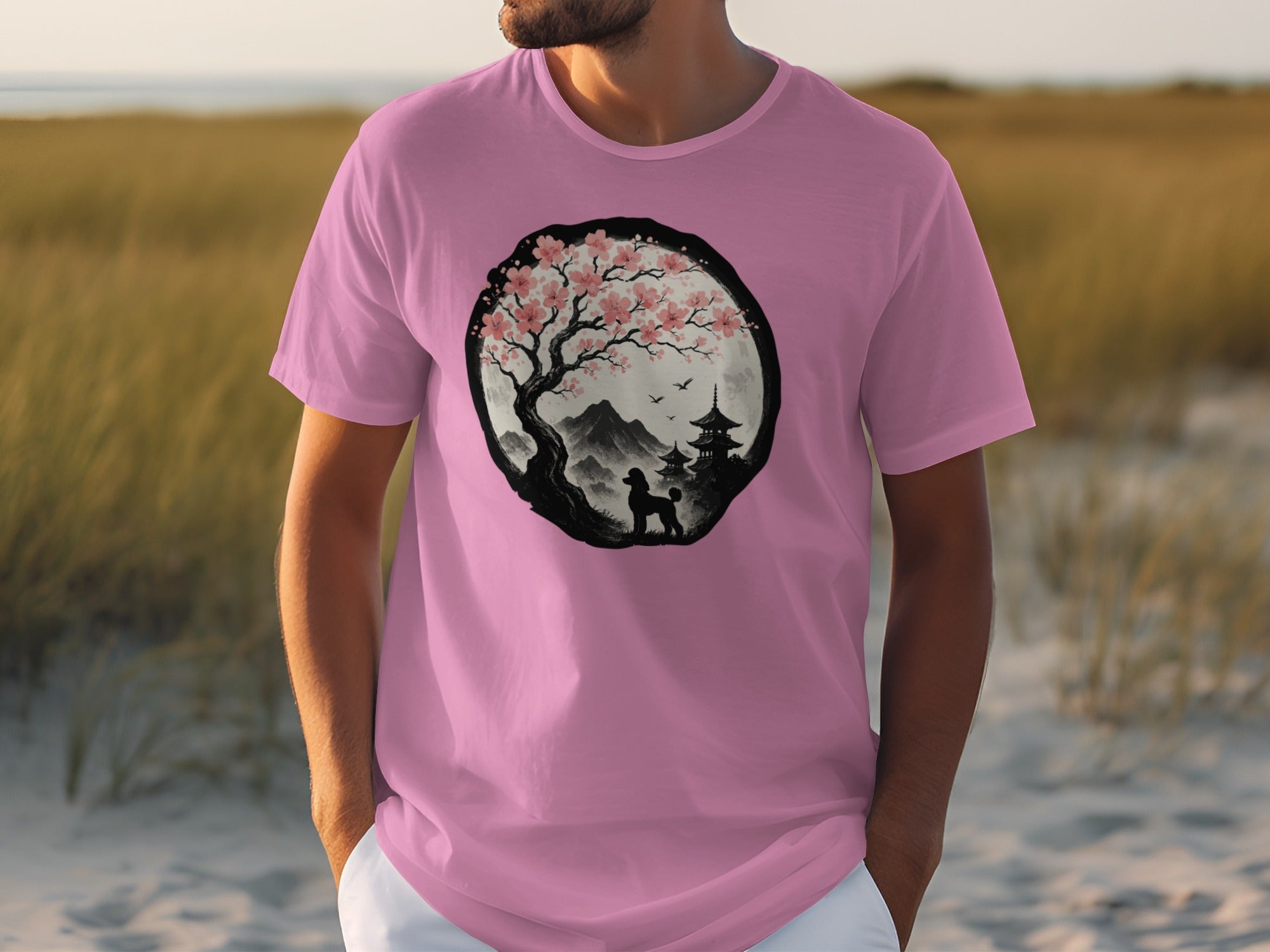 Cherry Blossom Sunset Asian Landscape Graphic Tee