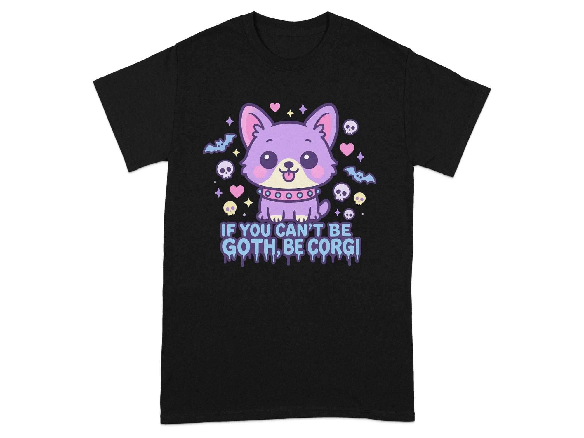 Gothic Corgi Design Graphic Tee for Fun Fashion