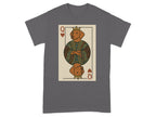 T-shirt with a Queen of Hearts playing card design featuring a dog.