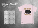 Gildan 5000 size chart showing shirt measurements and "Built for Speed. Choosing Sleep." graphic.