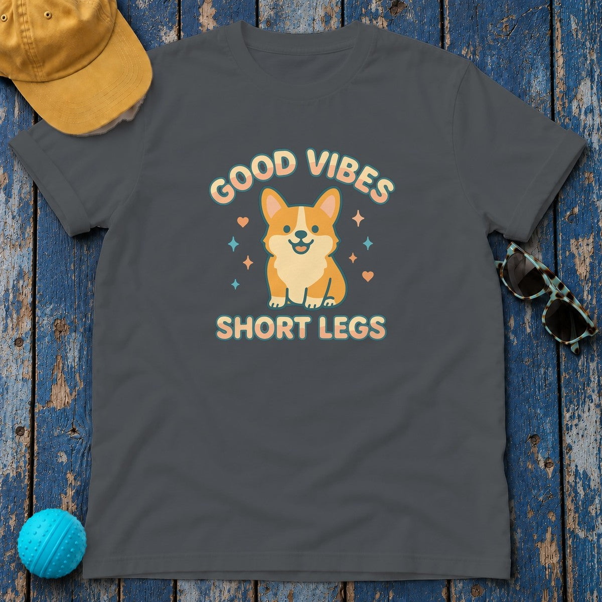 Corgi Dog Good Vibes And Short Legs Lovely Design T-Shirt in Charcoal