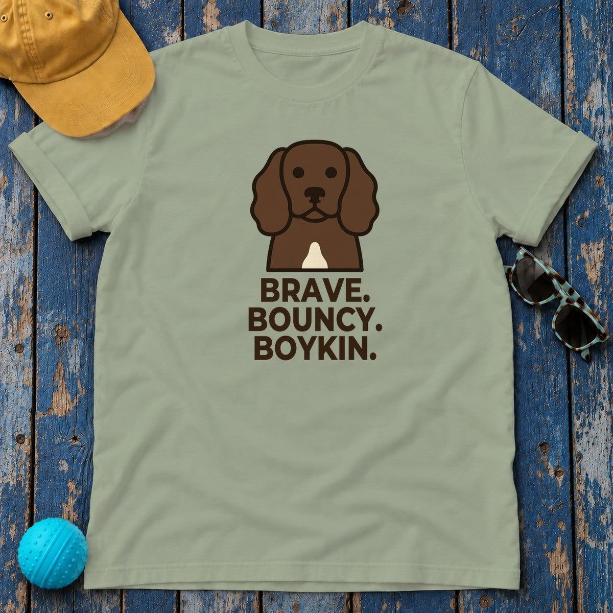 Brave. Bouncy. Boykin. Boykin Spaniel T-Shirt in Sage