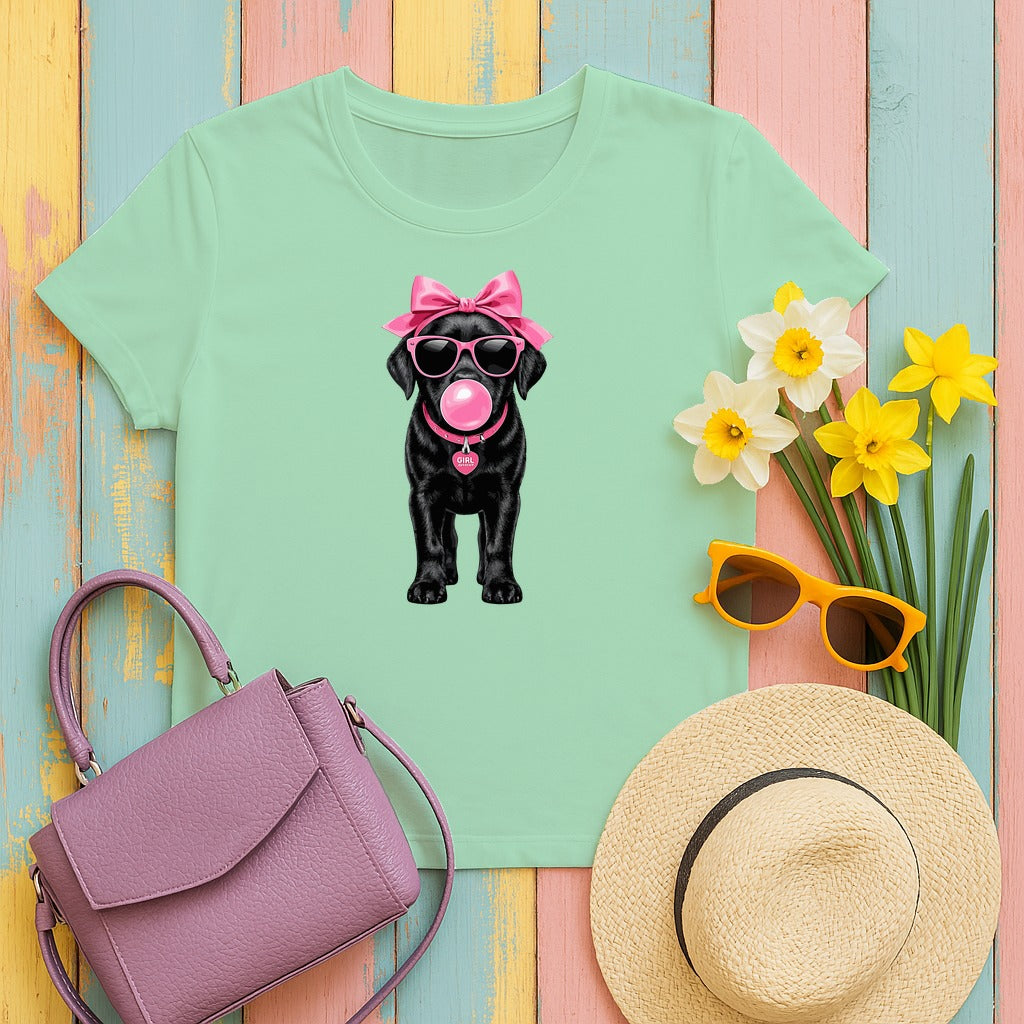 Pink Bubblegum Black Lab T-Shirt in Mint Green