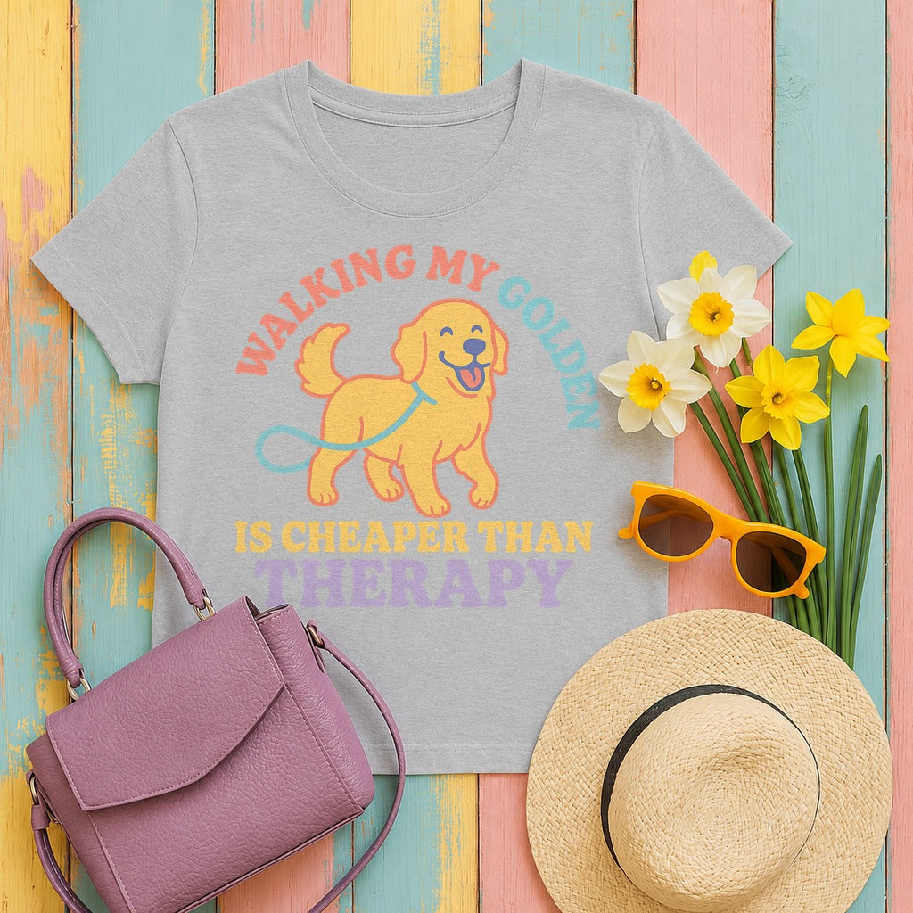 Cheaper Than Therapy Golden Retriever T-Shirt in Sport Grey