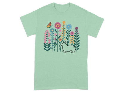 Colorful Flower Garden with Corgi Print T-shirt product
