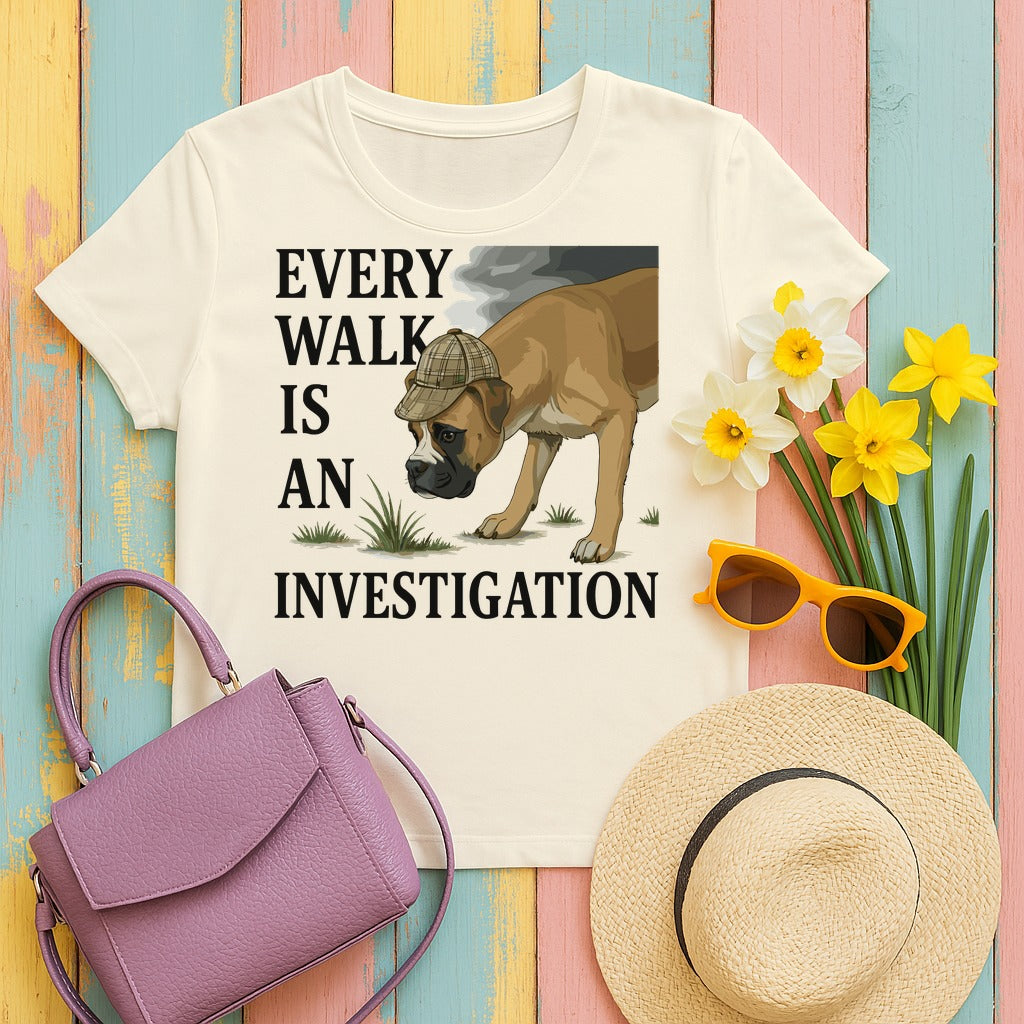 Every Walk Is An Investigation Boxer T-Shirt in Natural