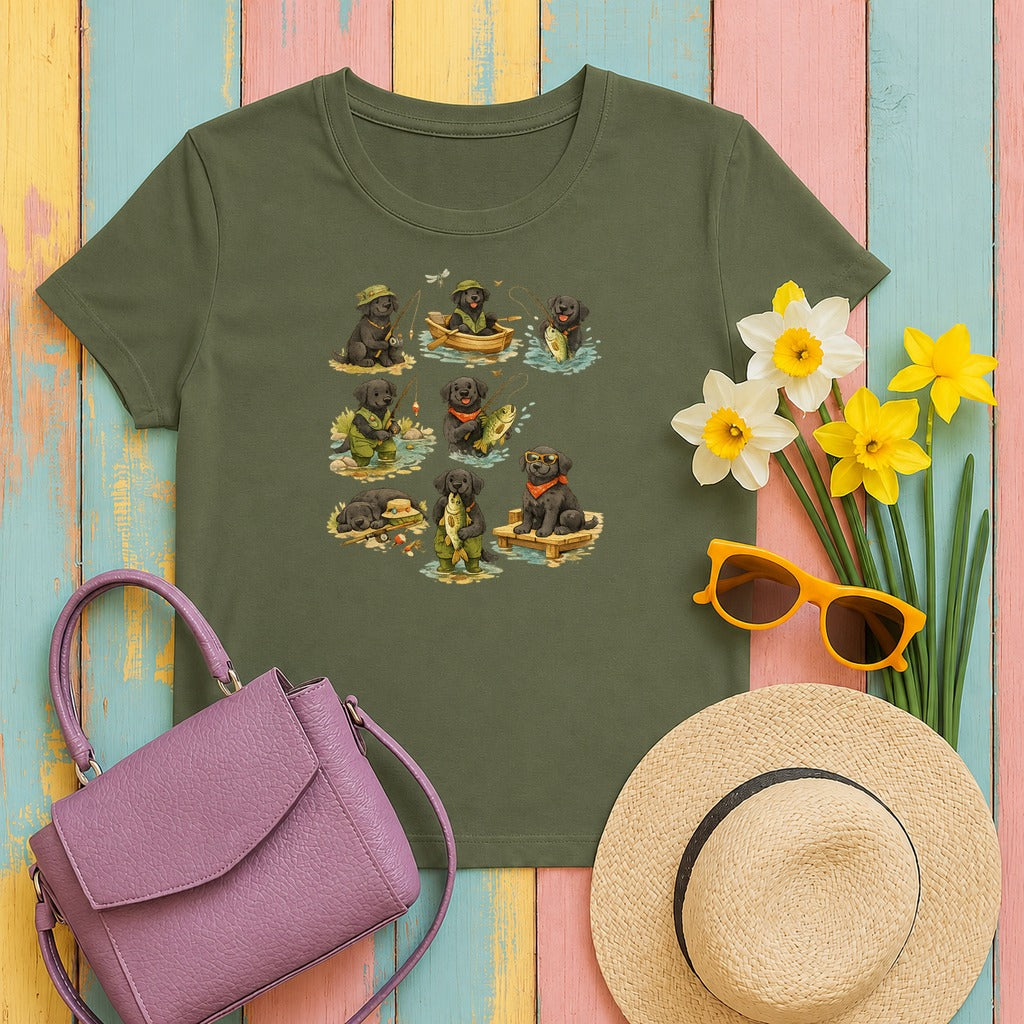 Watercolor Black Lab Angler T-Shirt in Military Green