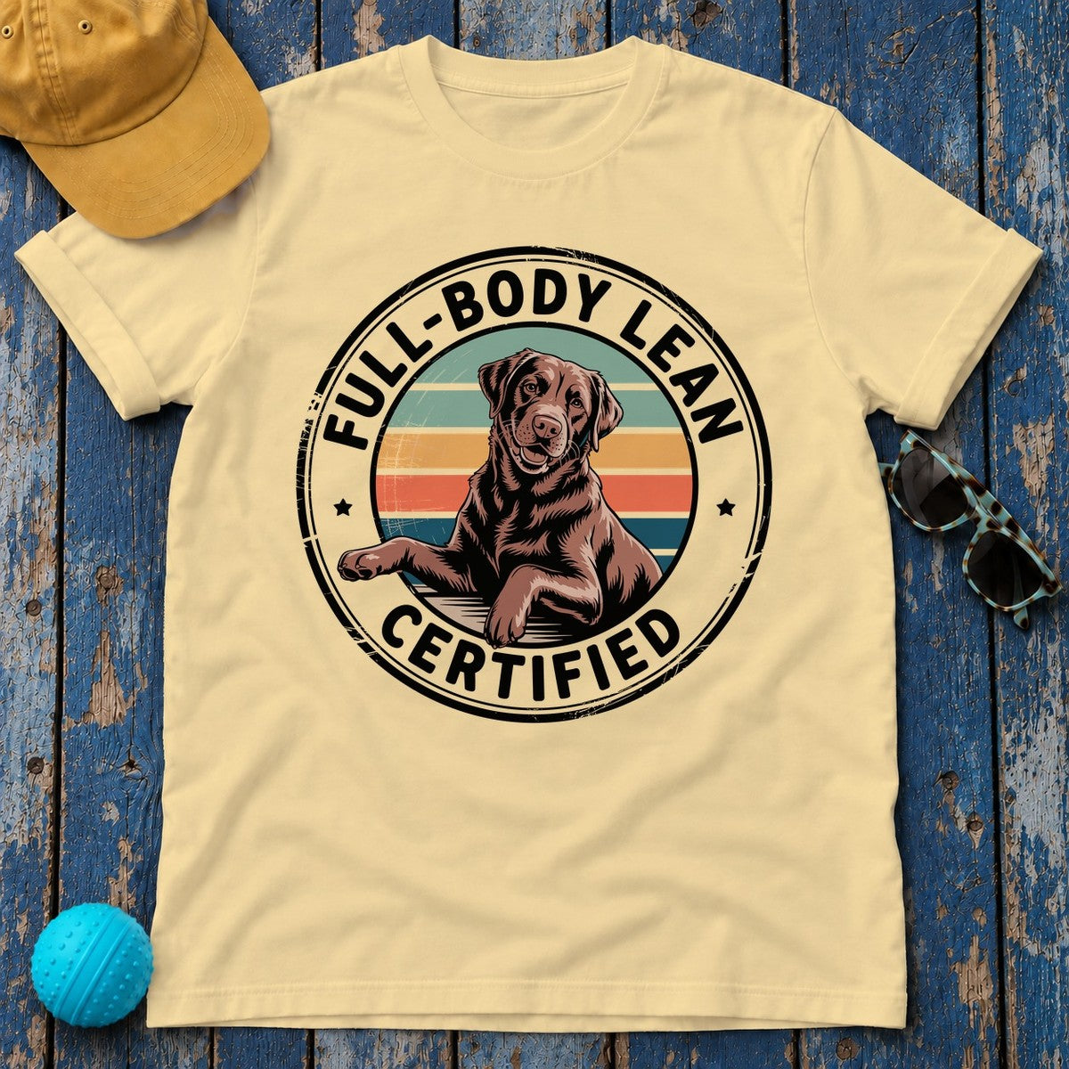 Full Body Lean Certified Chocolate Labrador Retriever T-Shirt in Yellow Haze