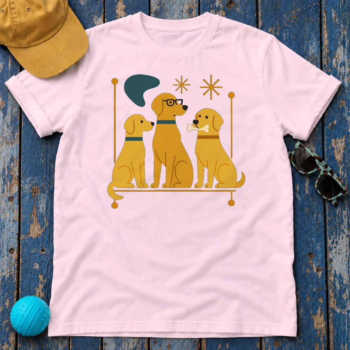 Mid-Century Yellow Lab T-Shirt in Light Pink