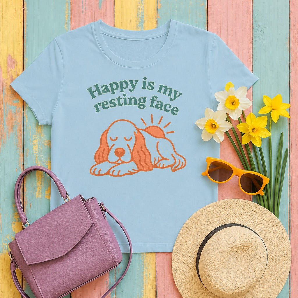 English Setter Happy Is My Resting Face Tee in Light Blue