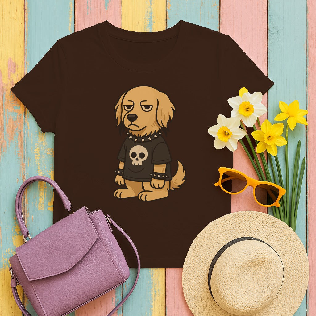 Goth Punk Golden Retriever In Skull Shirt T-Shirt in Dark Chocolate