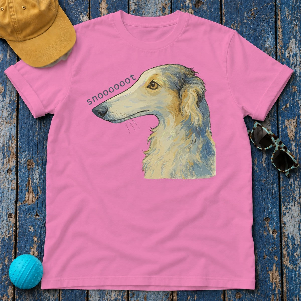 Snooooot Funny Borzoi Dog Meme Art T-Shirt in Azalea