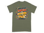 Green t-shirt with "UNKNOWN FORCES HAVE TAKEN CONTROL THE ZOOMIES" text and a corgi.