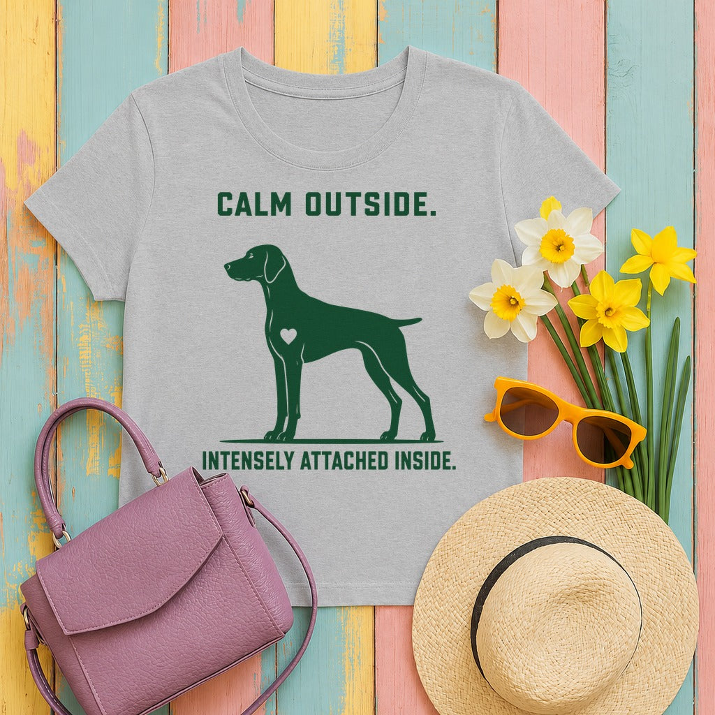 Calm Outside, Attached Inside Vizsla T-Shirt in Sport Grey