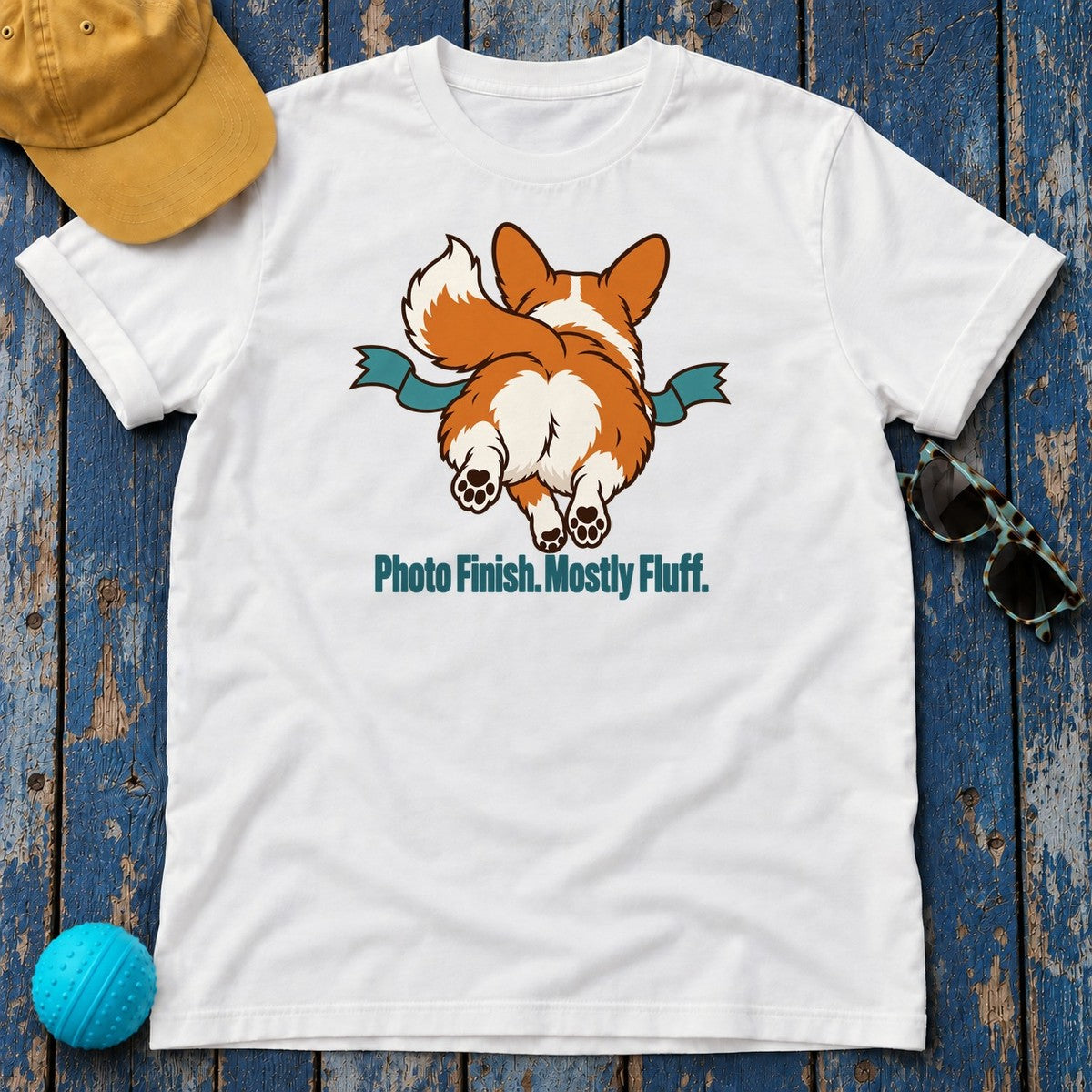Photo Finish Mostly Fluff Corgi T-Shirt — White