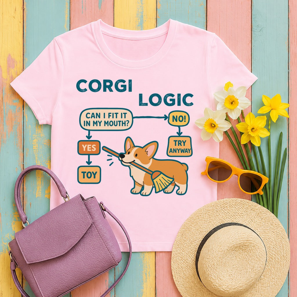 Corgi Logic T-Shirt in Light Pink