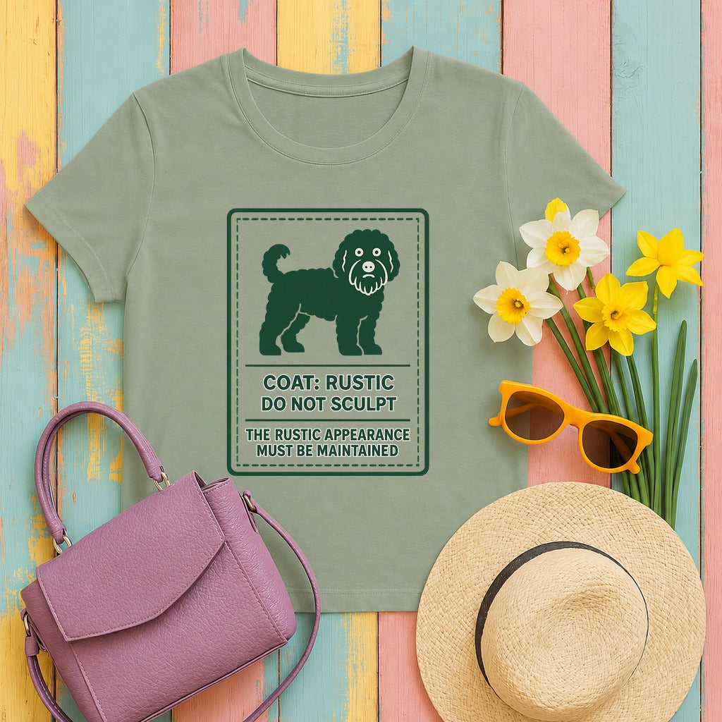 Barbet Coat: Rustic, Do Not Sculpt Tee in Sage