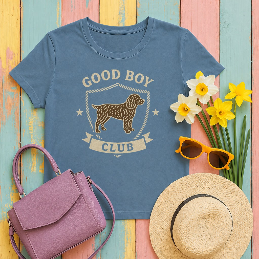 American Water Spaniel Good Boy Club Tee in Steel Blue