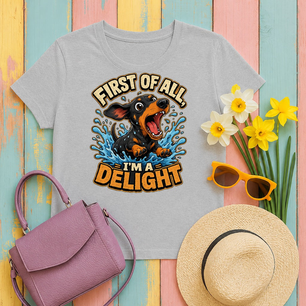 The Delightful Dachshund Splash T-Shirt in Sport Grey