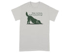 Light gray t-shirt with a dog silhouette and the text "Stay curious, Sniff everything!".
