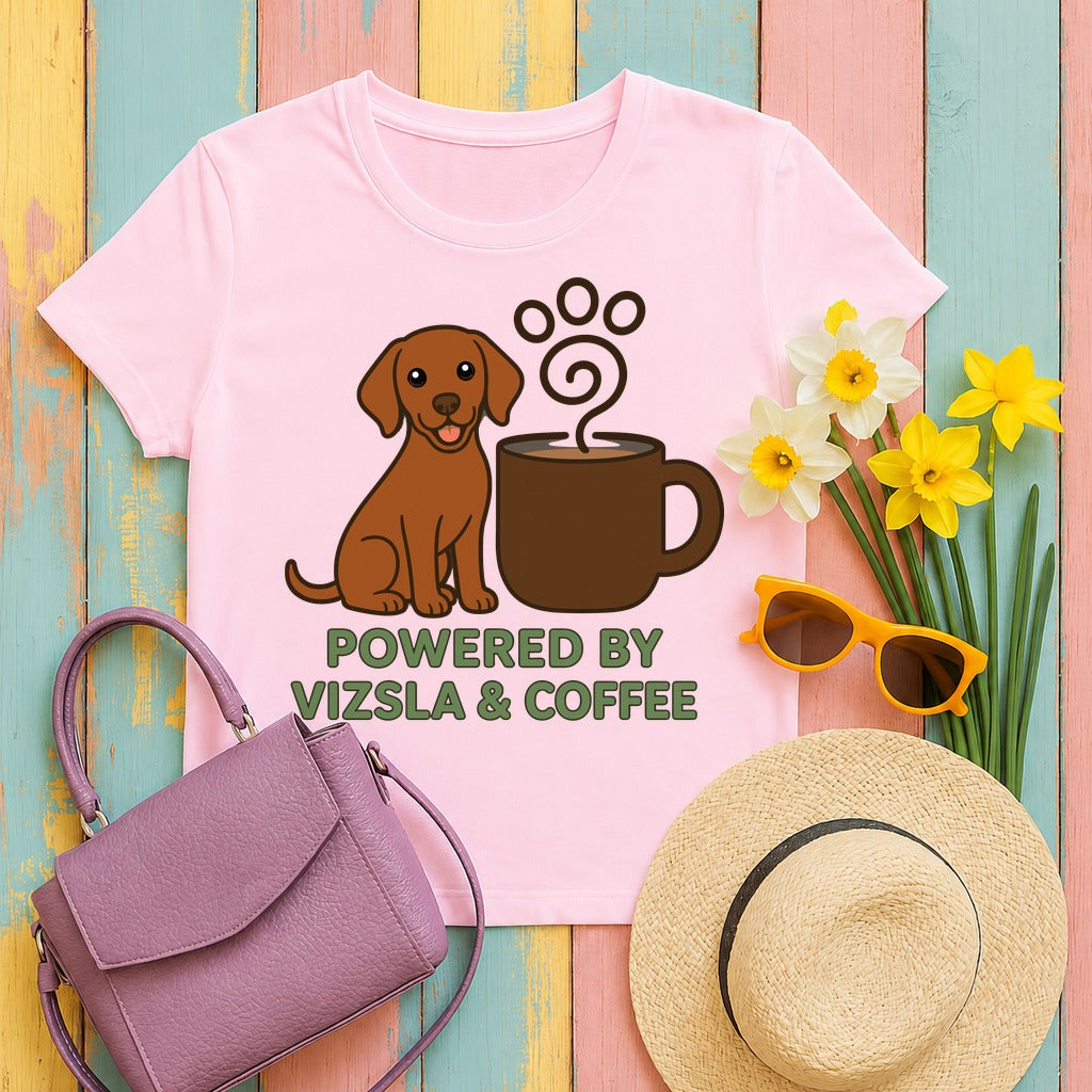 Powered By Vizsla & Coffee T-shirt in Light Pink
