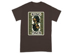 Brown t-shirt featuring a King of the Field card graphic with a dog and ornate borders.