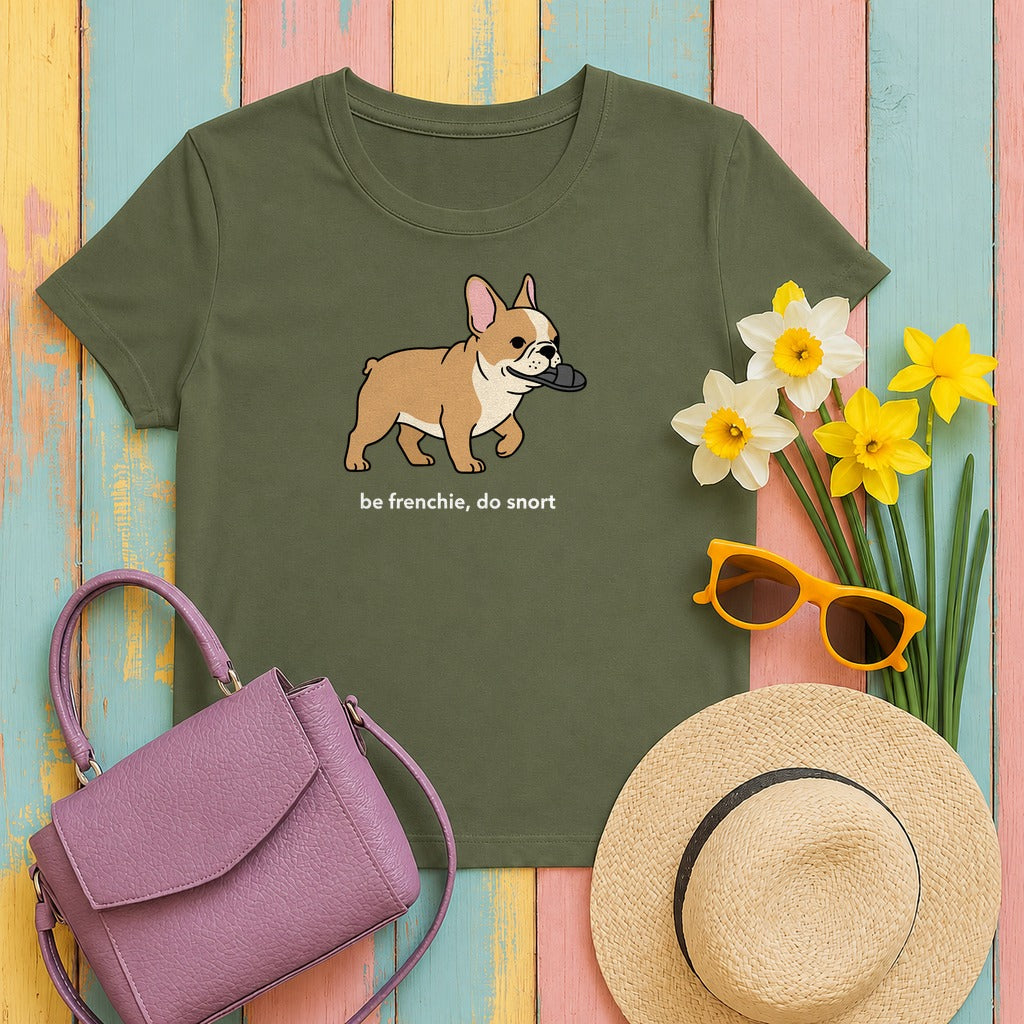 French Bulldog Frenchie Snort T-Shirt in Military Green