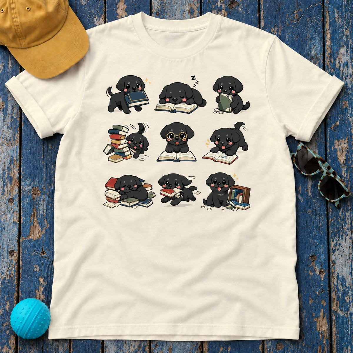 Literary Black Lab Scholar T-Shirt in Natural