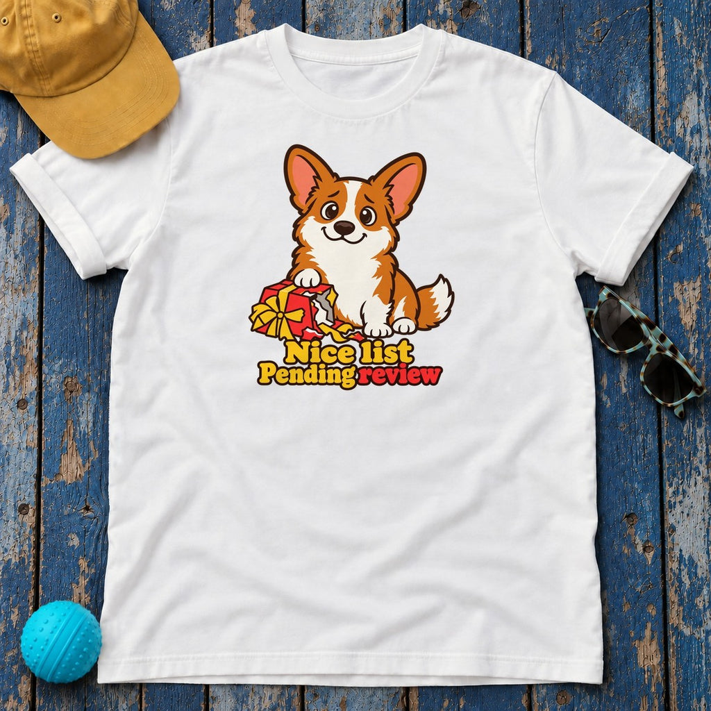 Nice List Pending Review Corgi T-Shirt — White