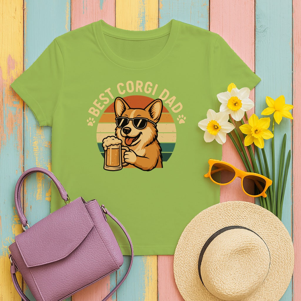 Best Corgi Dad Beer Lover Dog Retro Style Art T-Shirt in Kiwi
