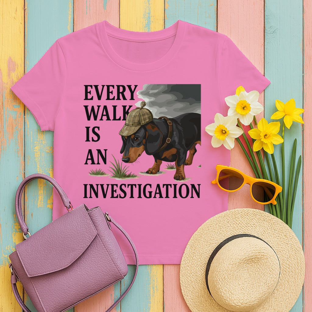 Dachshund Detective T-Shirt in Azalea