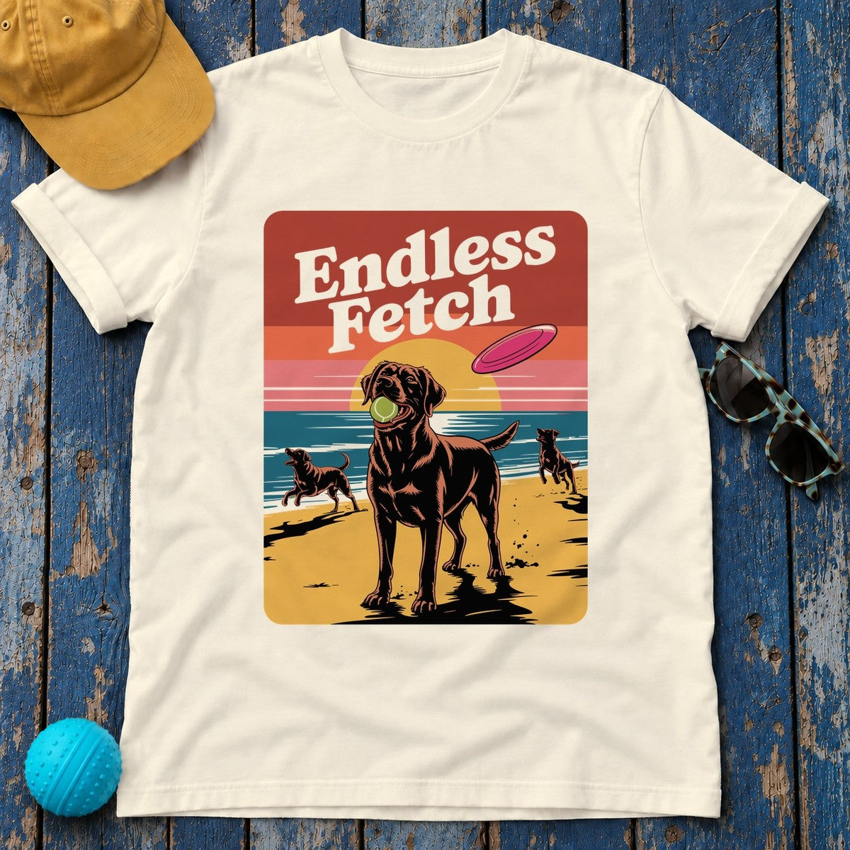 Endless Fetch Graphic with Labrador Beach T-Shirt in Natural