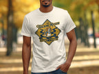 Beagle wearing a bandana on a white t-shirt with "The Tracking Mission Beagle Chapter" text.