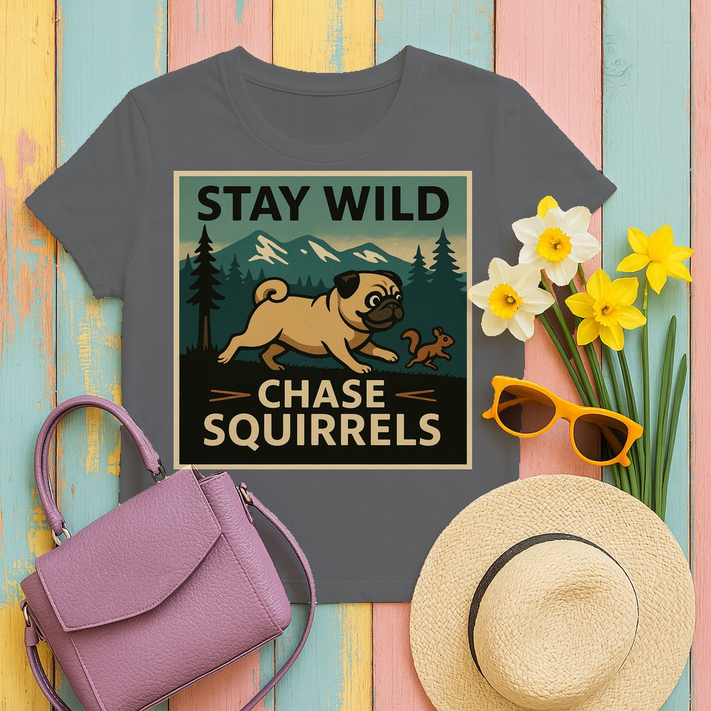 Stay Wild Pug Adventure T-Shirt in Graphite Heather