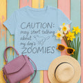Caution: Zoomies Ahead Golden Retriever T-Shirt in Light Blue