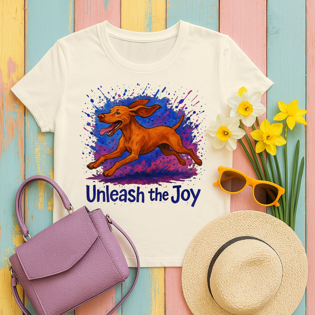 Unleash the Joy Vizsla Art T-Shirt in Natural