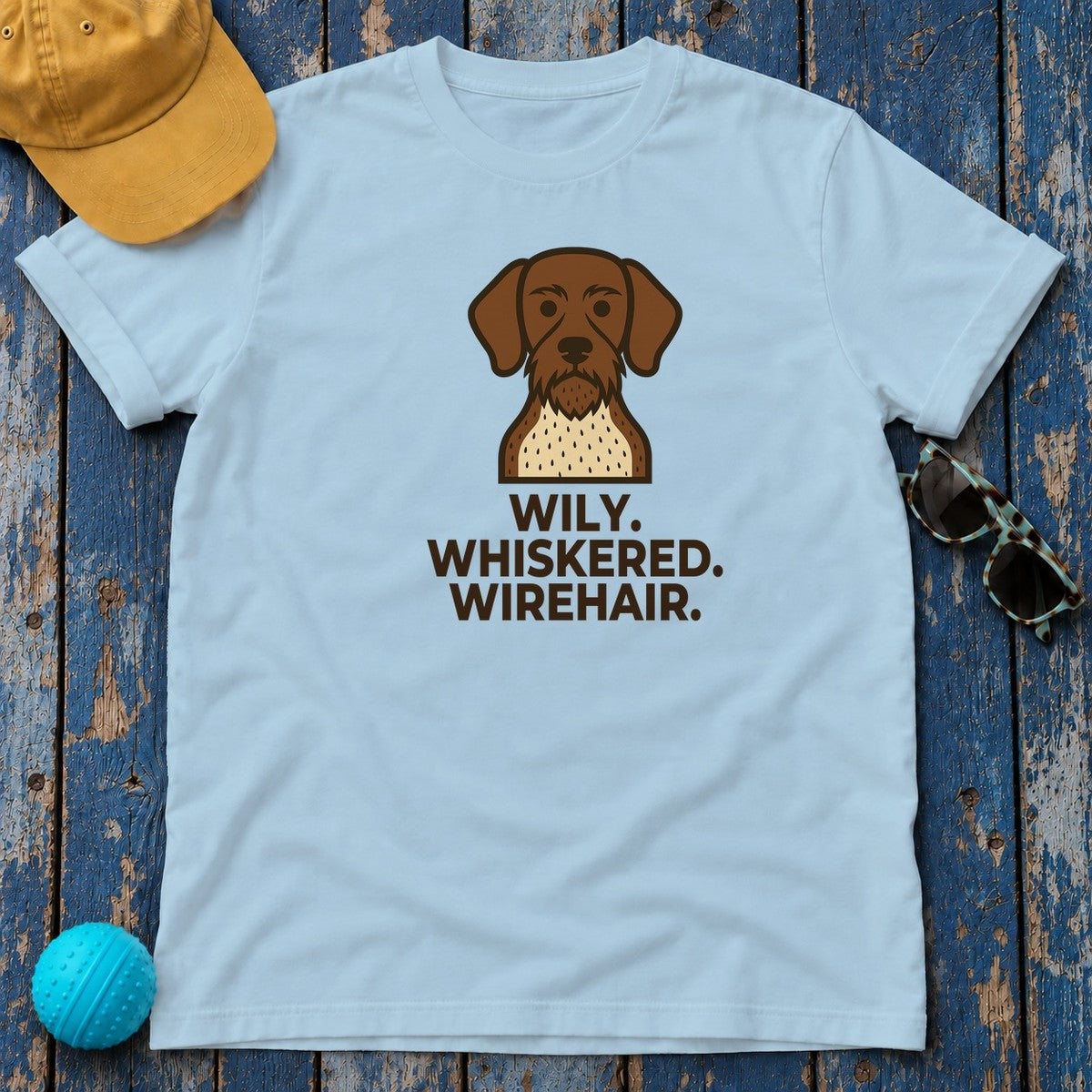 Wily. Whiskered. Wirehair. German Wirehaired Pointer T-Shirt in Light Blue