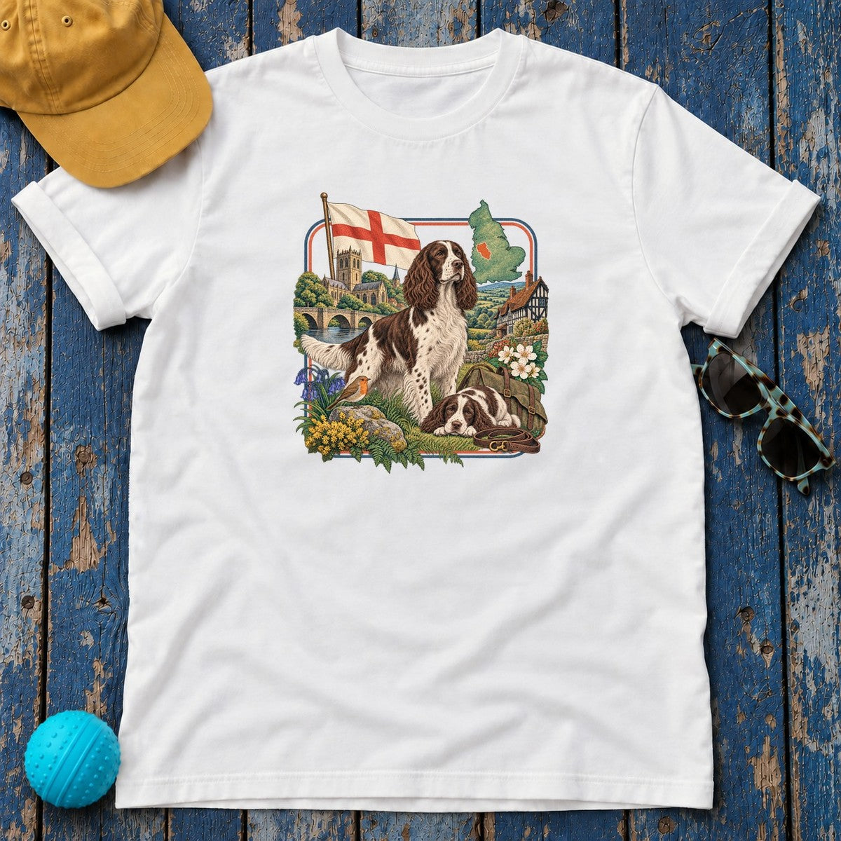 English Springer Spaniel England Heritage T-Shirt in White